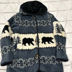 Vintage Nordic Lights Hooded Fleece Reversible Jacket Medium Bear Outdoors Cozy
